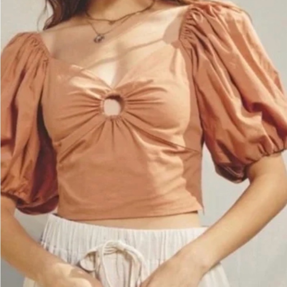 Abercrombie & Fitch Puff Sleeve Poplin O-Ring Top NWT